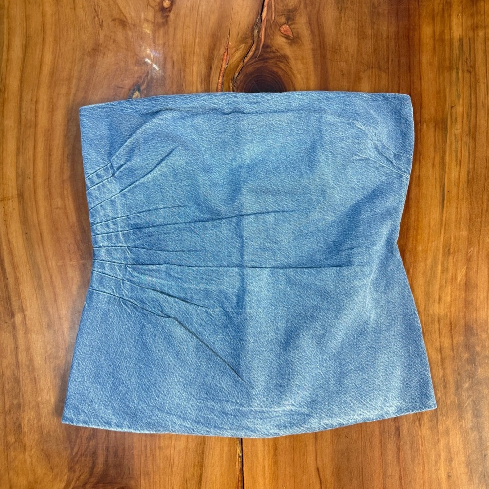NEW Tanya Taylor Women's Top 12 Tube Zip Denim Strapless Leandra $345 Jean Q15